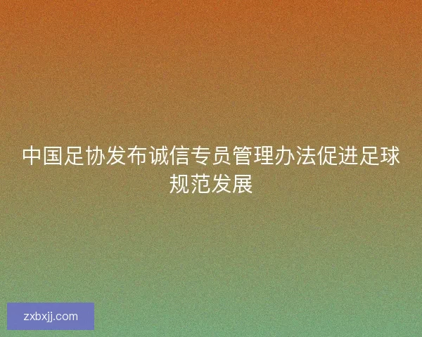 中国足协发布诚信专员管理办法促进足球规范发展